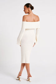 Stefania Off Shoulder Knit Dress - White
