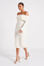 Stefania Off Shoulder Knit Dress - White