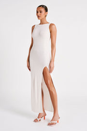 Maxine Sheer Knit Maxi Dress - White