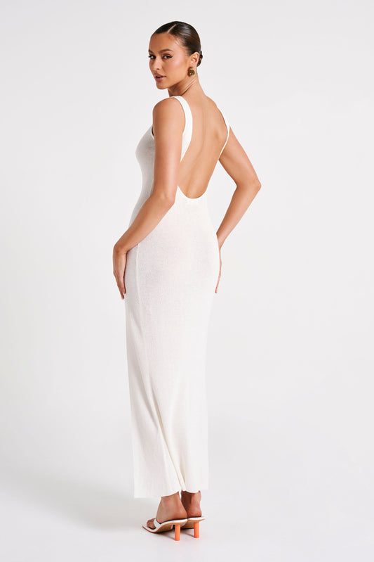 Maxine Sheer Knit Maxi Dress - White