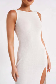Maxine Sheer Knit Maxi Dress - White