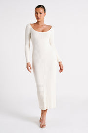 Zinnia Knit Maxi Dress With Split - White