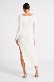 Zinnia Knit Maxi Dress With Split - White