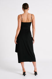 Caroline Draped Wrap Midi Dress - Black