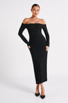 Emmeline Long Sleeve Rib Knit Midi Dress - Black