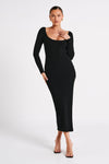 Zinnia Knit Maxi Dress With Split - Black