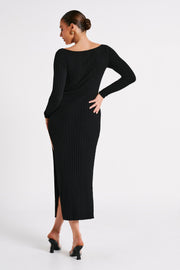 Zinnia Knit Maxi Dress With Split - Black