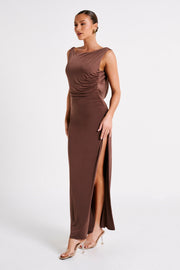 Alika Draped Front Maxi Dress - Mocha