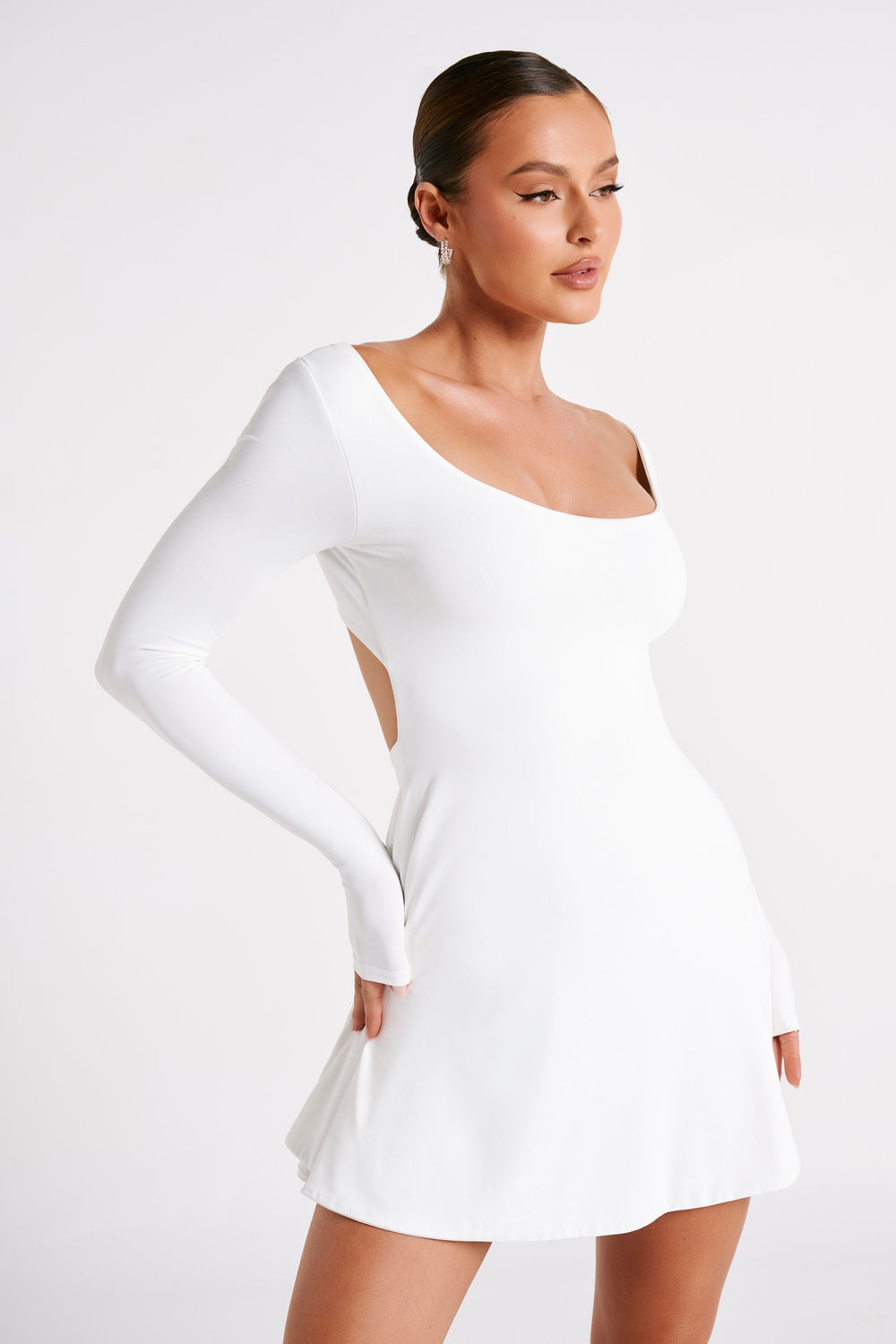 Renee Recycled Nylon Long Sleeve Mini Dress - White