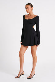 Renee Recycled Nylon Long Sleeve Mini Dress - Black