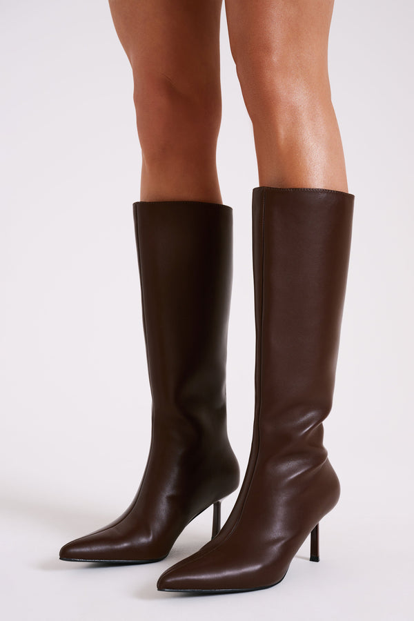 Jesi Faux Leather Boots - Dark Chocolate
