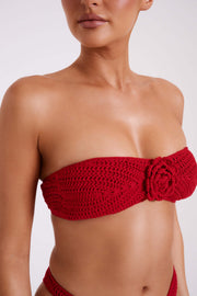 Noreen Rose Crochet Bikini Top - Red