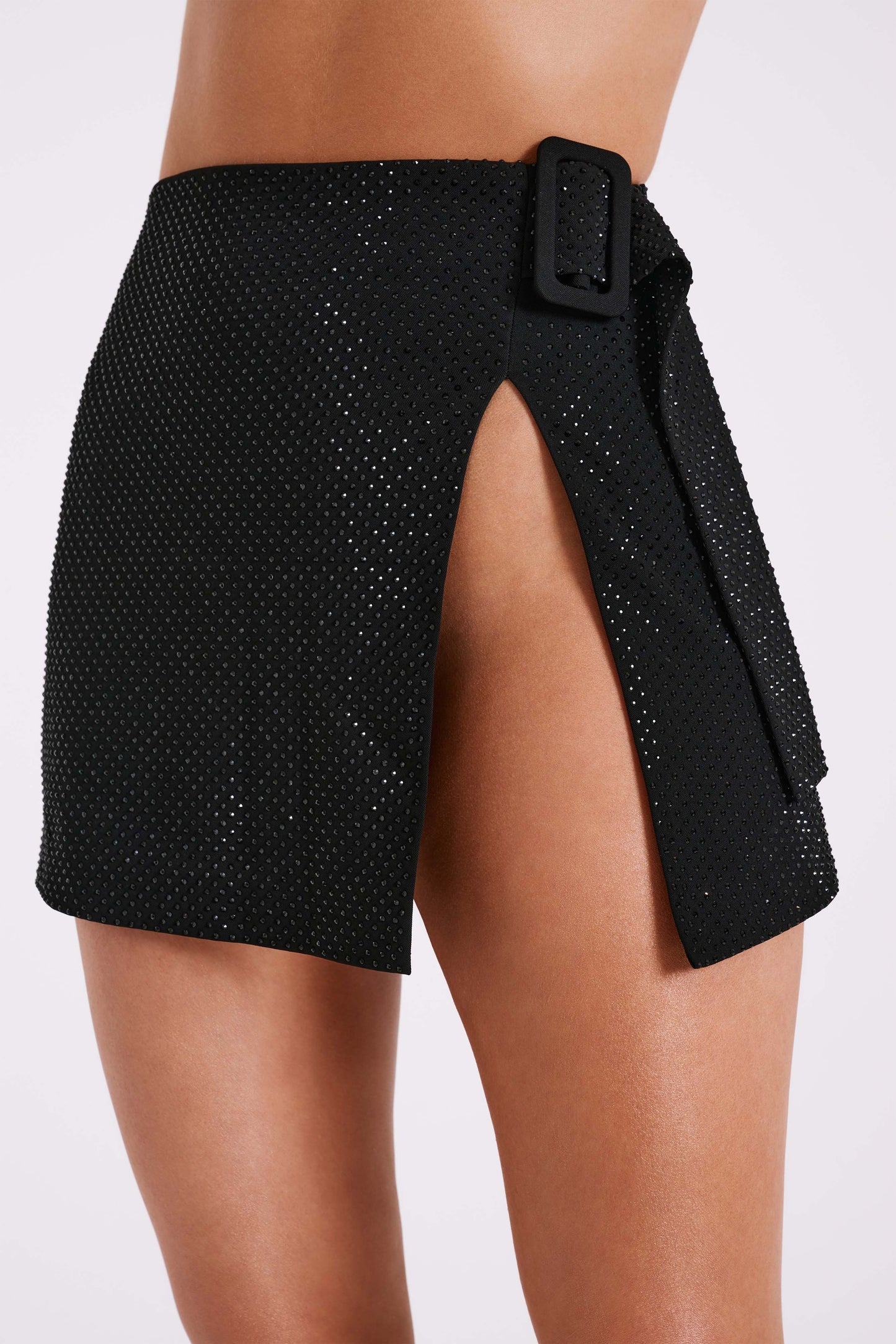 Sacha Diamante Mini Skirt With Split - Black
