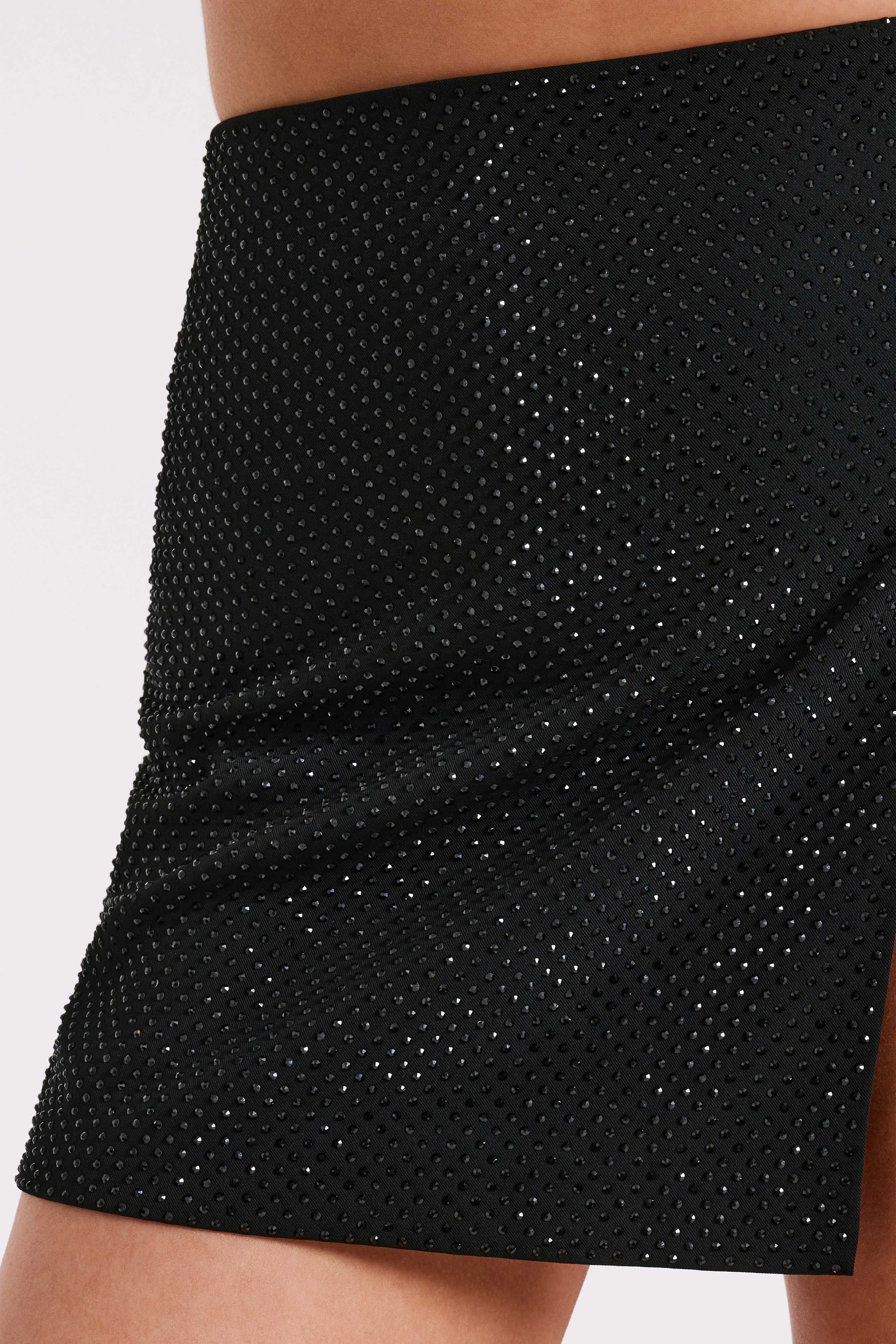 Sacha Diamante Mini Skirt With Split - Black #3