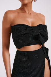 Katie Diamante Bow Crop Top - Black