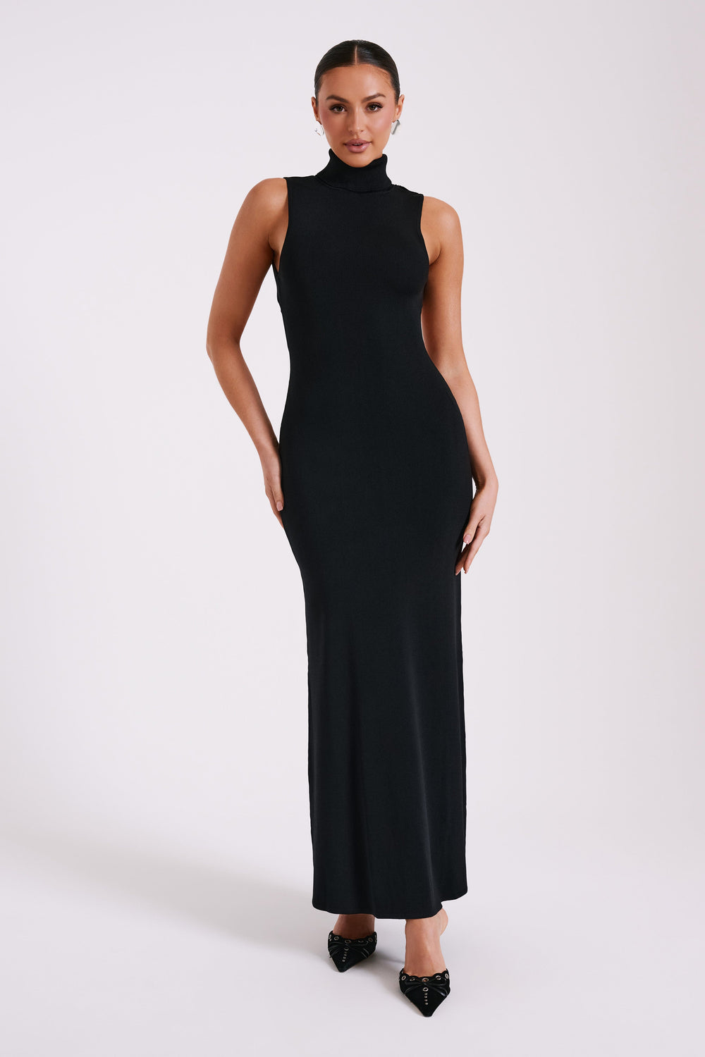 Louisa High Neck Knit Maxi Dress - Black