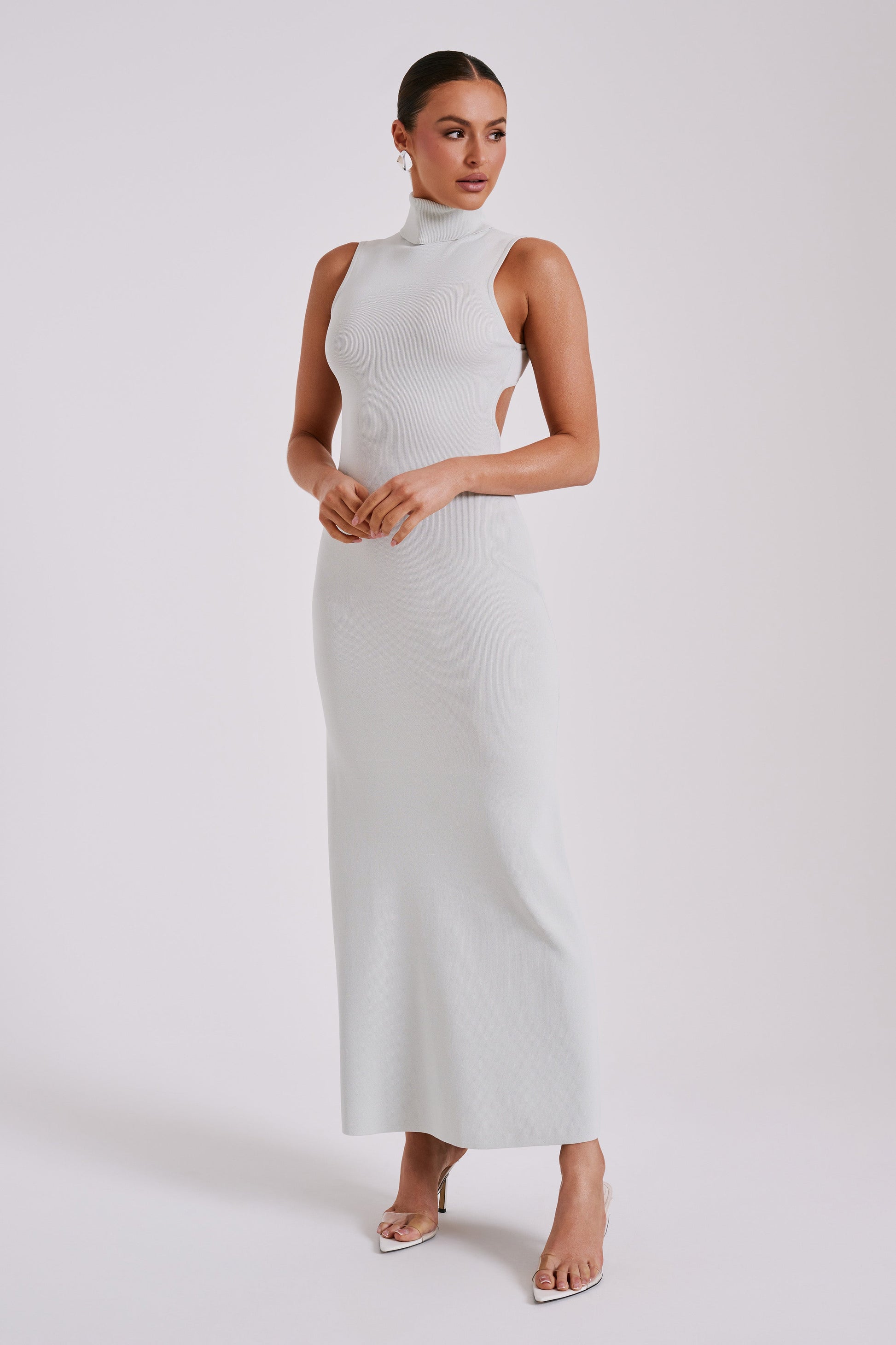 Louisa High Neck Knit Maxi Dress - Ice Grey #7