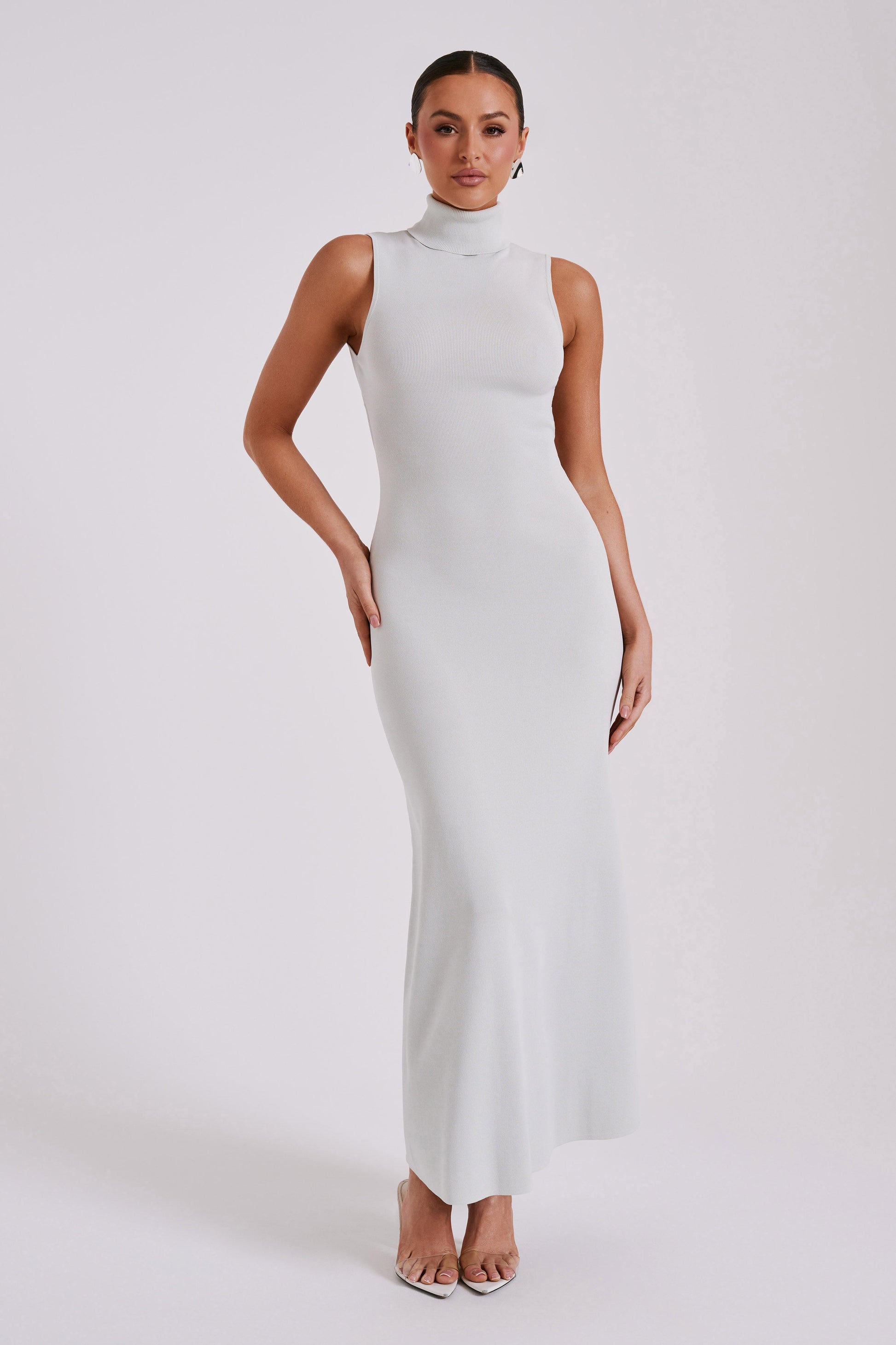 Louisa High Neck Knit Maxi Dress - Ice Grey #8