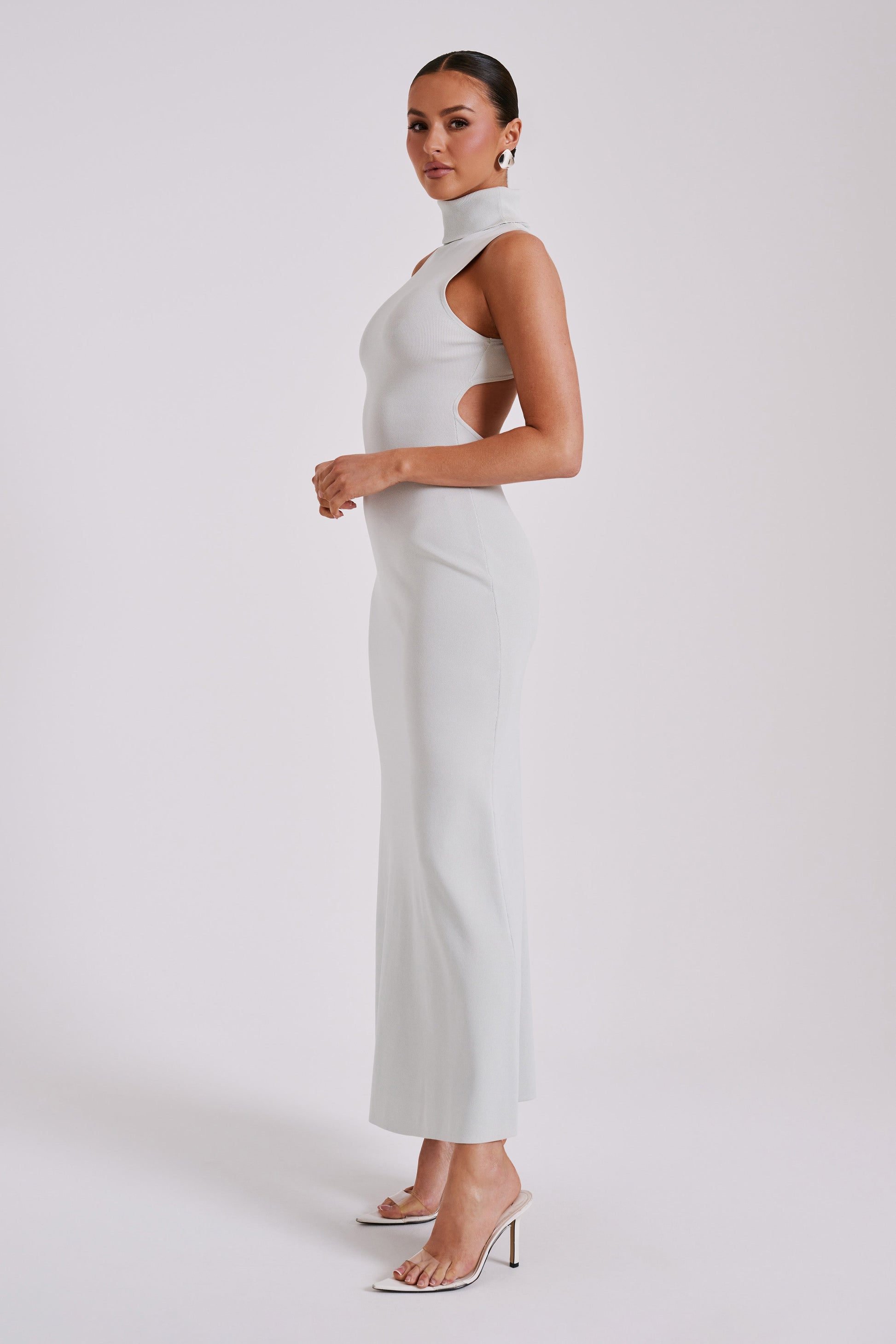 Louisa High Neck Knit Maxi Dress - Ice Grey #6