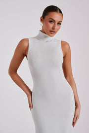Louisa High Neck Knit Maxi Dress - Ice Grey