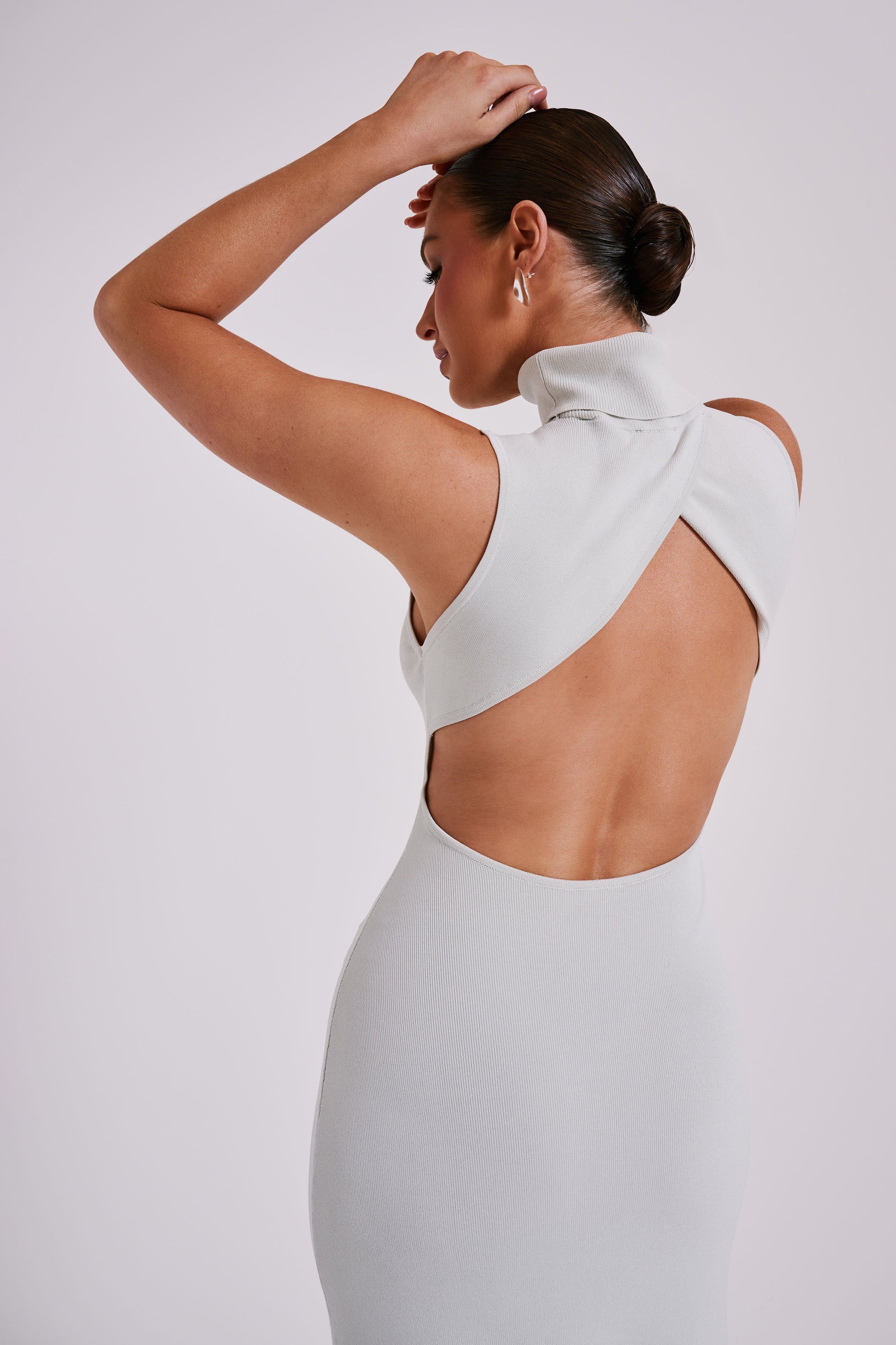 Louisa High Neck Knit Maxi Dress - Ice Grey #10