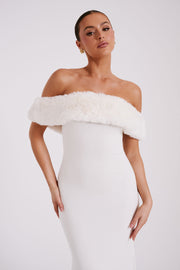 Angelica Off Shoulder Knit Midi Dress With Faux Fur - Ivory