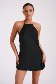 Atlas Satin Bow Mini Dress - Black