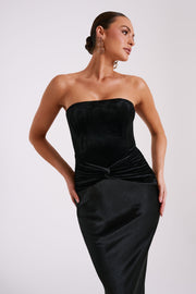 Danna Strapless Satin Velvet Maxi Dress - Black