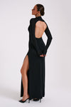 Elani Slinky High Neck Maxi Dress - Black