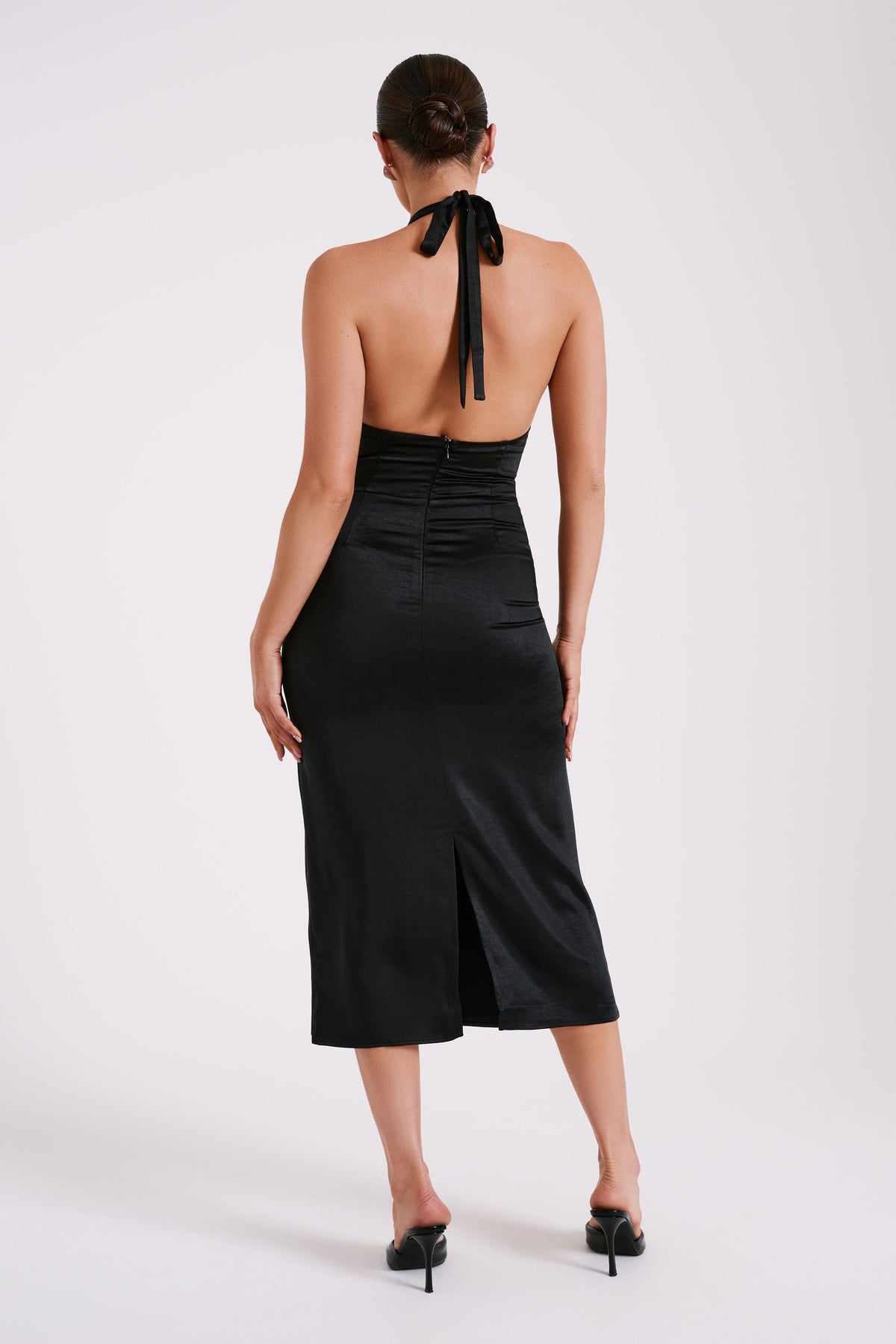 Ebony Satin Midi Dress With Sequins - Black #7