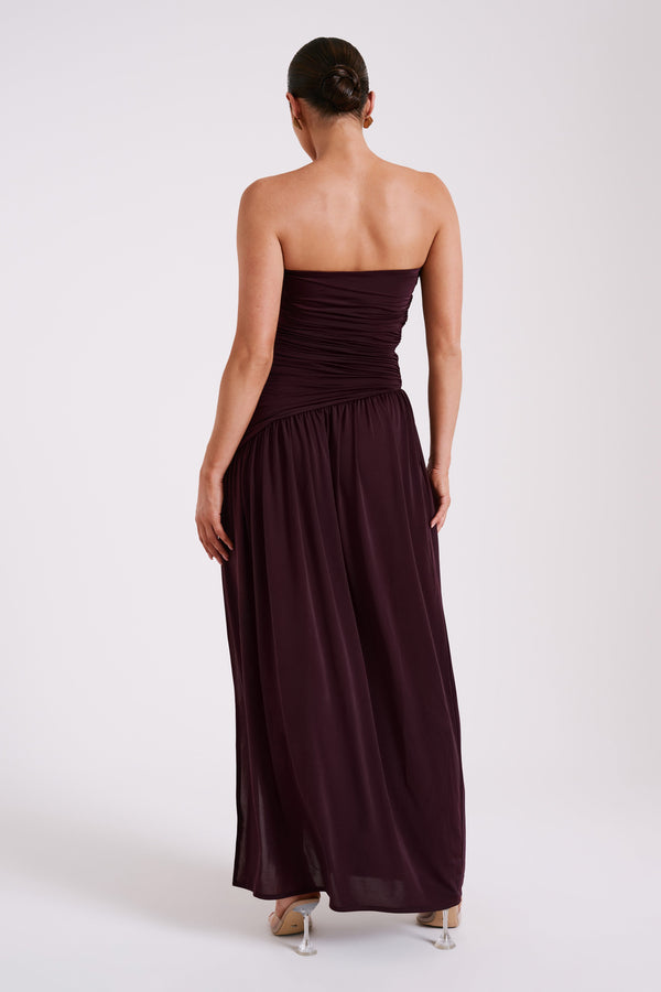 Shop Formal Dress - Bex  Strapless Slinky Maxi Dress With Split - Burgundy secondary image