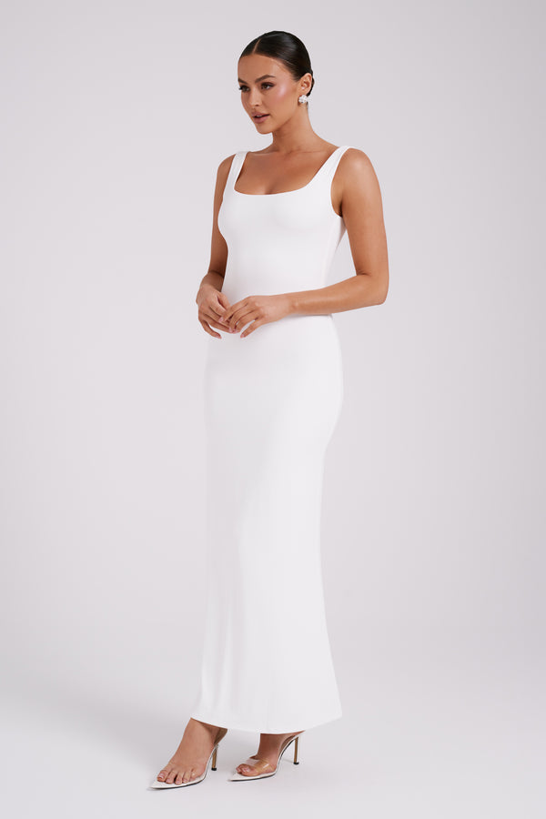 Aubree Recycled Nylon Fishtail Maxi Dress - White