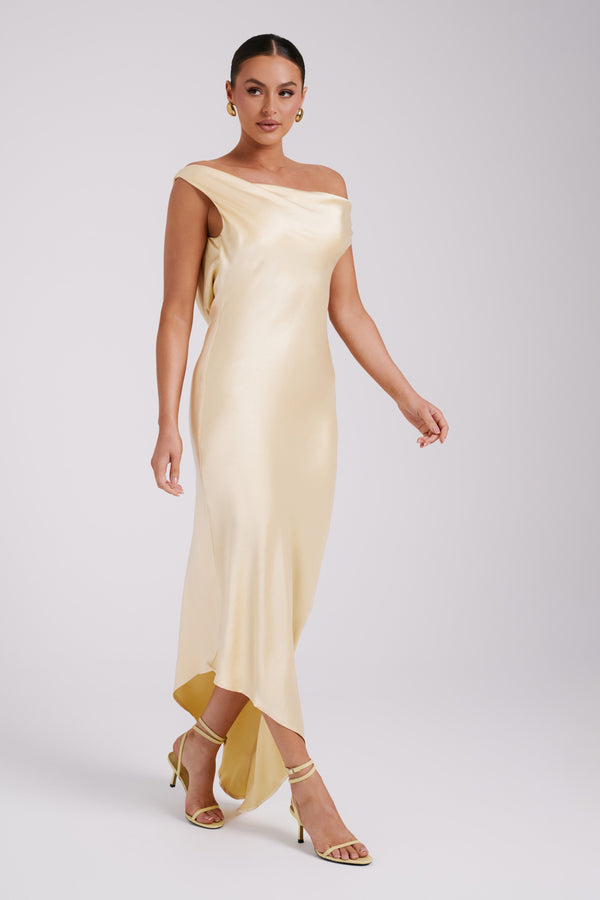 Collective Dress - Yvette  Slip Maxi Dress With Asymmetrical Hem - Butter image 4