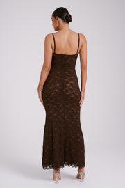 Joelle Lace Cupped Maxi Dress - Chocolate