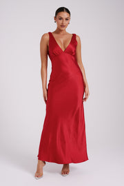 Nadia Maxi Satin Dress With Back Cowl - Red