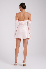 Giselle Off Shoulder Satin Mini Dress - Rosewater