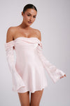 Giselle Off Shoulder Satin Mini Dress - White