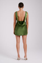 Nadia Satin Mini Dress With Cowl Back - Emerald