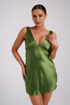 Nadia Satin Mini Dress With Cowl Back - Beige
