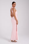 Claire Satin Drape Back Maxi Dress with Split - Pink