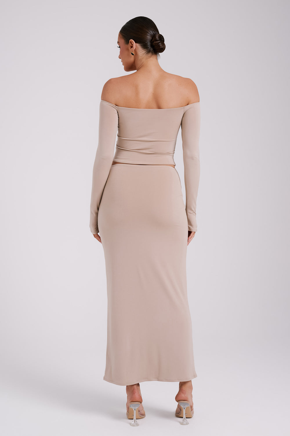 Ceri Off Shoulder Long Sleeve Top - Taupe