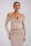 Ceri Off Shoulder Long Sleeve Top - Mocha