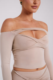 Ceri Off Shoulder Long Sleeve Top - Taupe