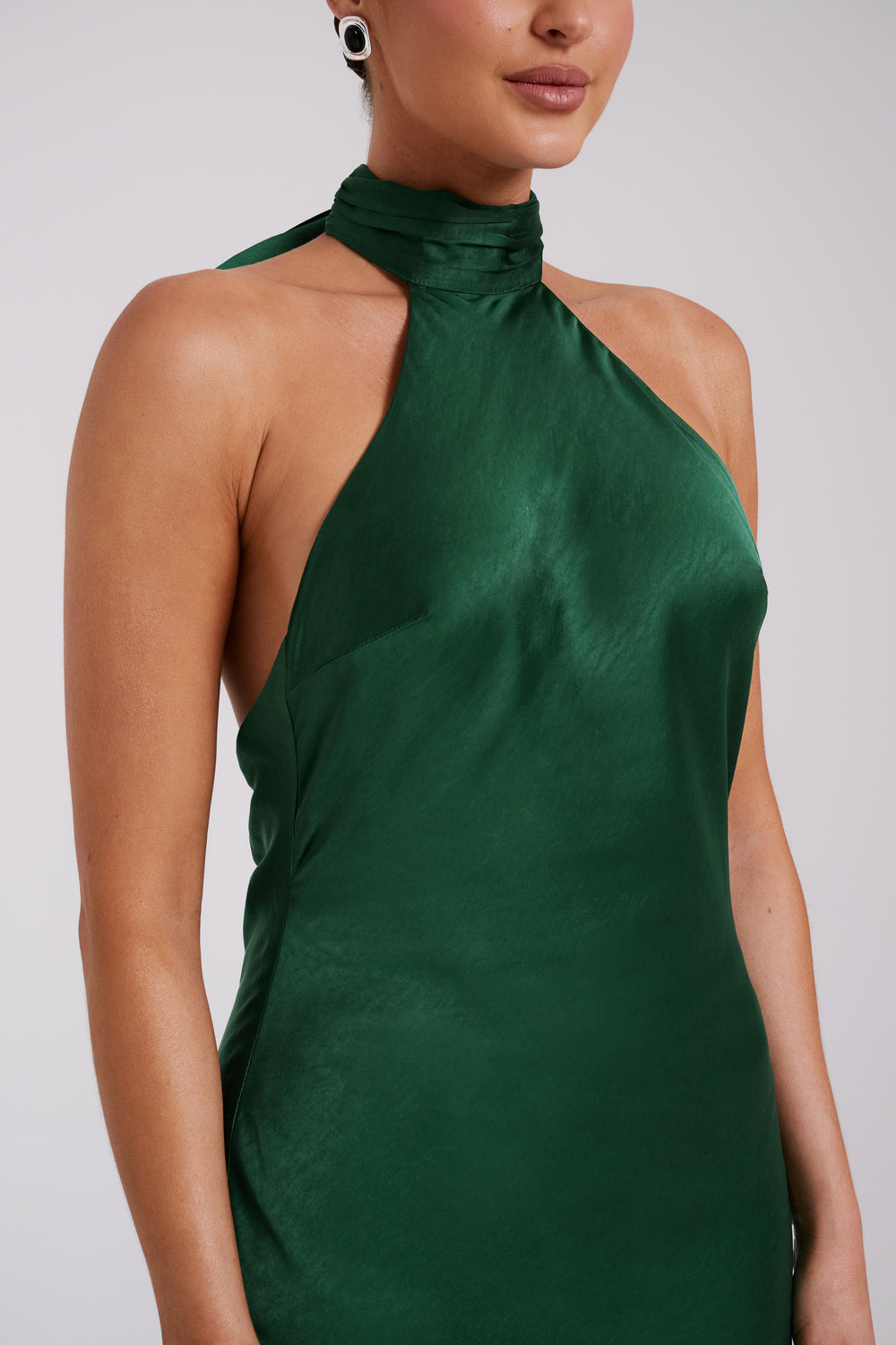 Paulette Satin Maxi Dress With Bow - Emerald