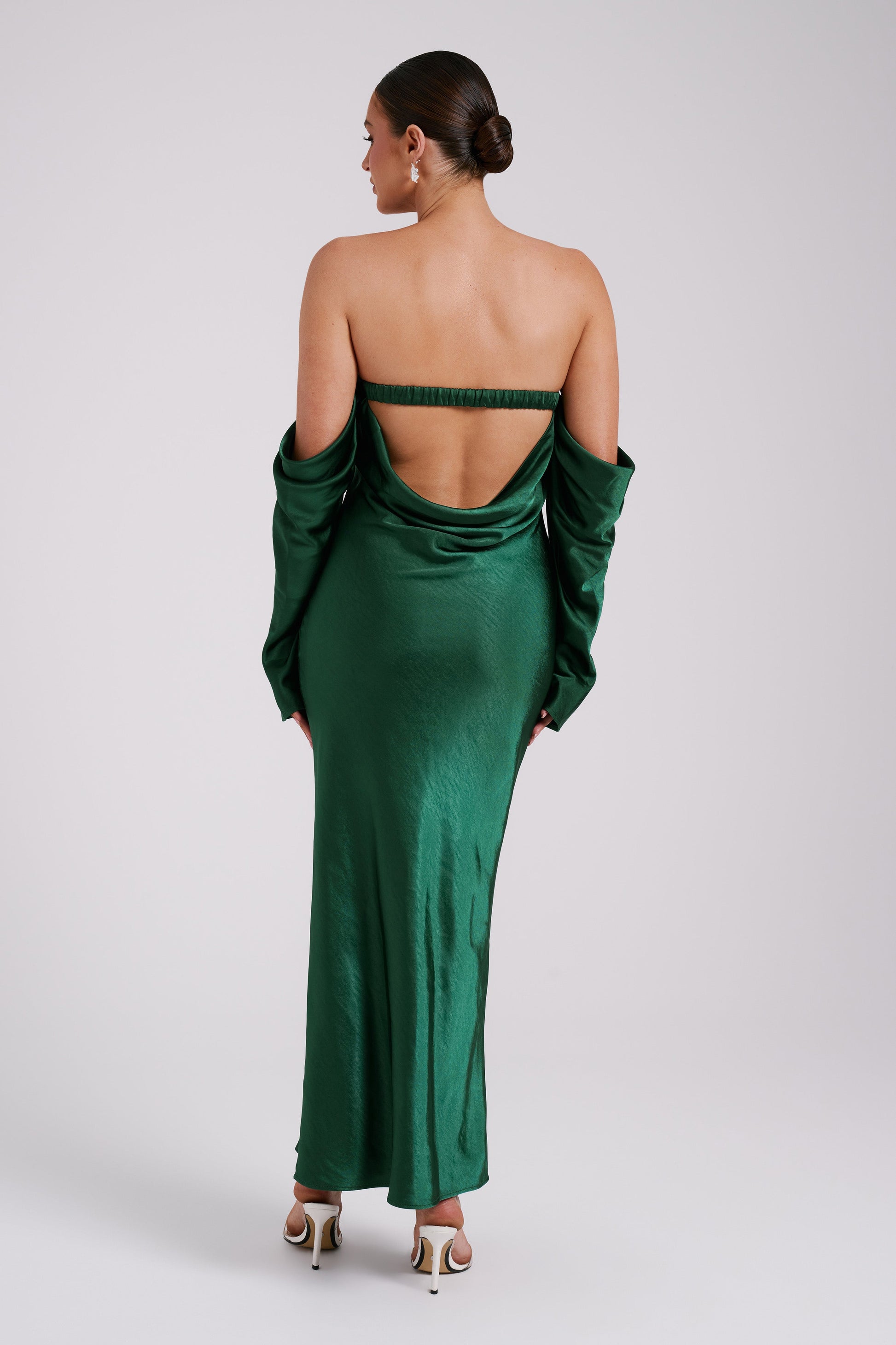 Vee Off Shoulder Satin Midi Dress - Emerald #5
