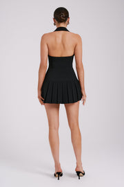 Antoinette Pleated Mini Dress - Black