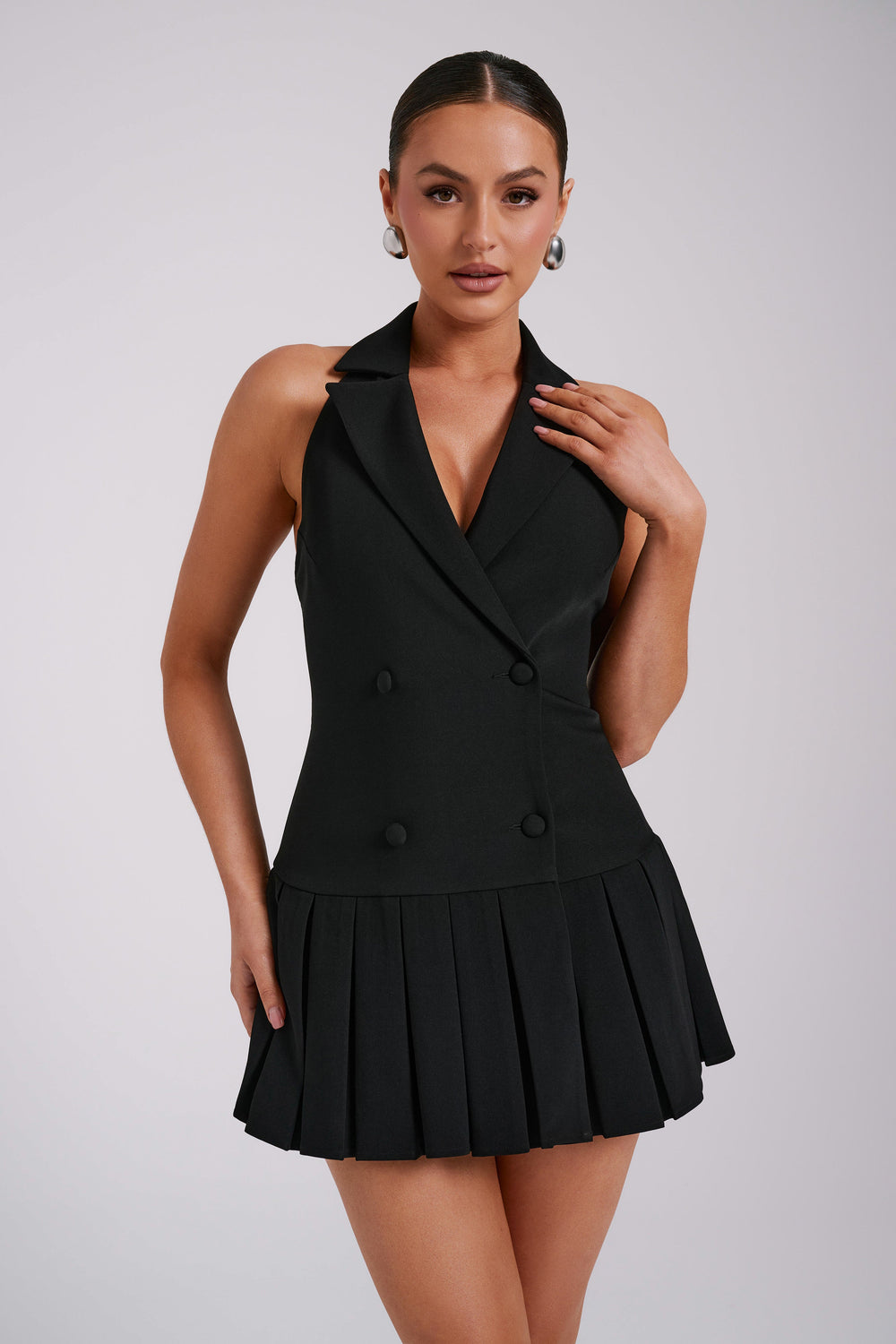 Antoinette Pleated Mini Dress - Black