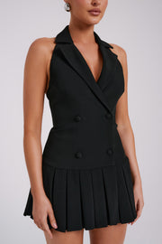 Antoinette Pleated Mini Dress - Black