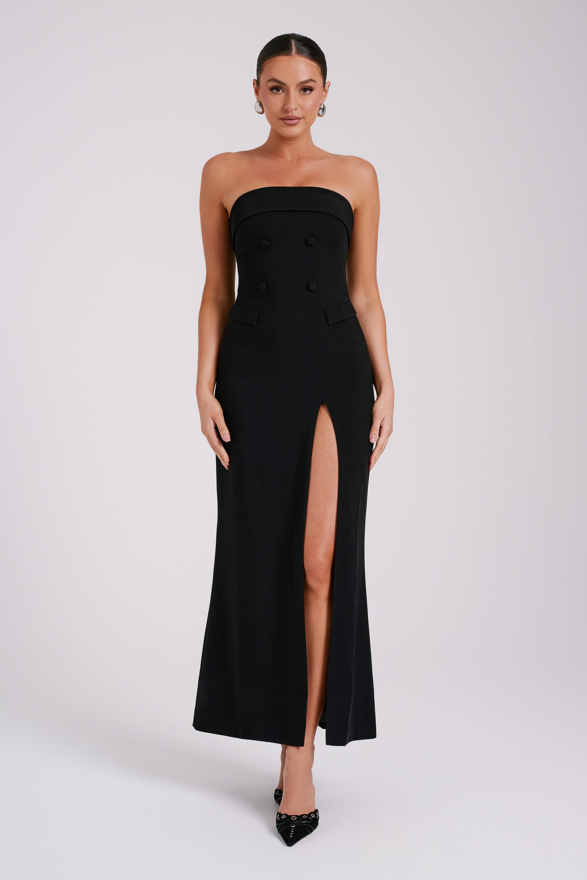 Abbie Strapless Suiting Maxi Dress - Black #3