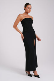 Abbie Strapless Suiting Maxi Dress - Black